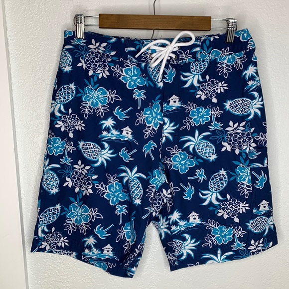 J Crew flex swimwear blue floral pineapple swim suit side pocket - Picture 1 of 5